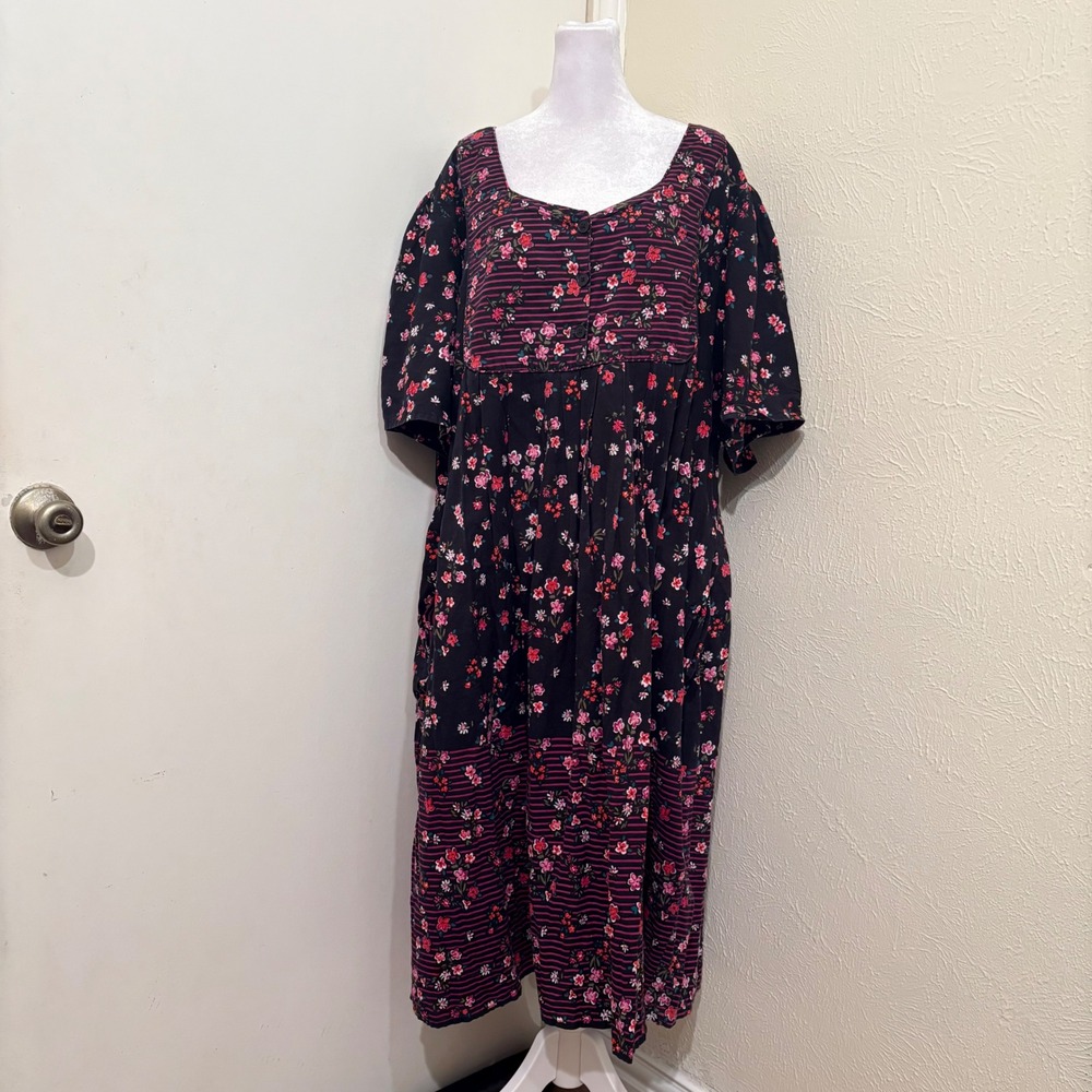 Only Necessities Floral Cotton House Dress Black Pink Muumuu Popover Casual 5X